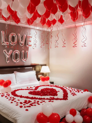 Romantic Balloons & Petals Room Decoration