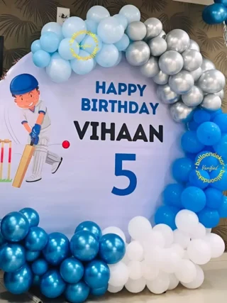 Cricket Backdrop with ring Balloon Birthday Decoration