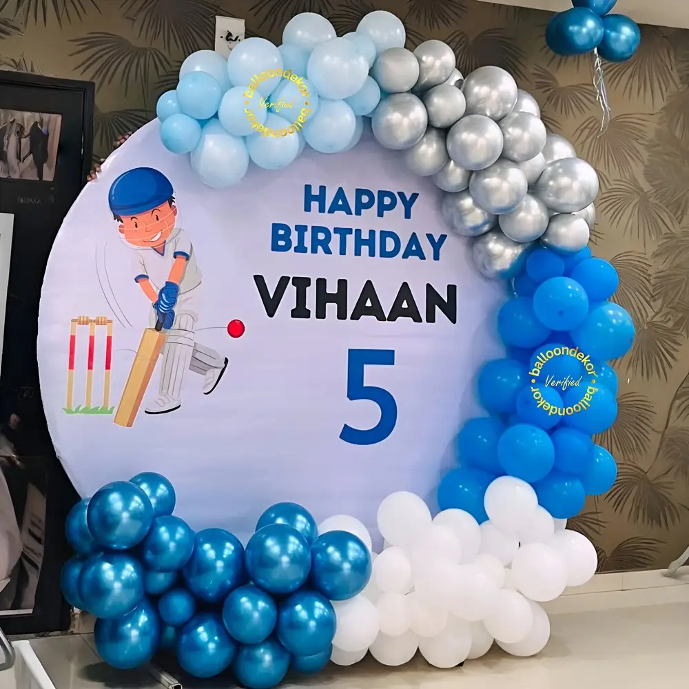 Cricket Backdrop with ring Balloon Birthday Decoration